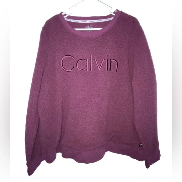 Calvin Klein Sweatshirt Women Dark Red Maroon Fleece Long Sleeve Pullover XXL - Picture 1 of 8